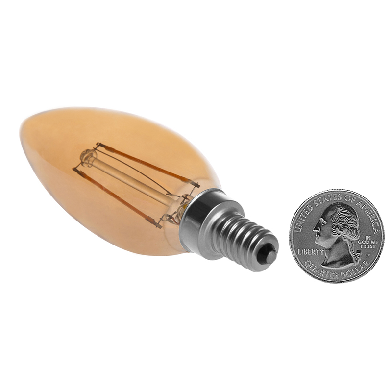 Gold Tint B10 E12 2W LED Vintage Antique Filament Light Bulb, 25W Equivalent, 4-Pack, AC100-130V or 220-240V Gold Tint B10 E12 2W LED Vintage Antique Filament Light Bulb, 25W Equivalent, 4-Pack, AC100-130V or 220-240V